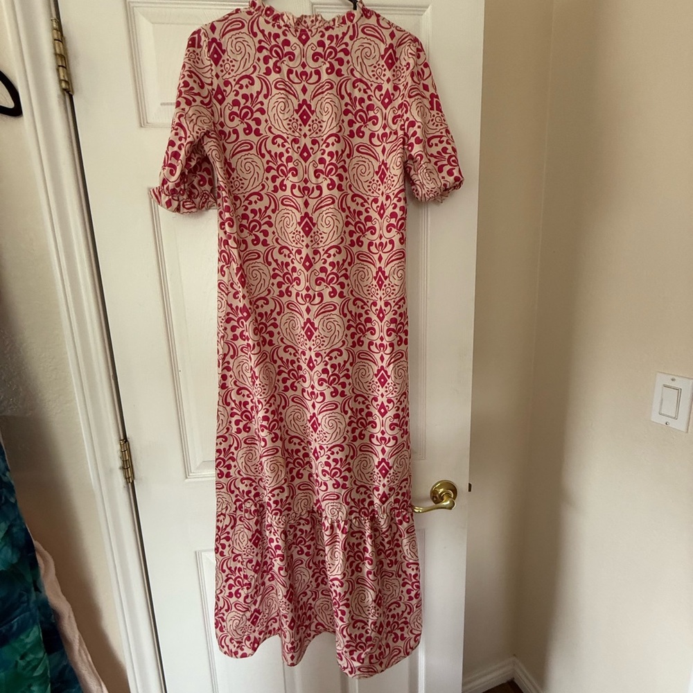 Red and White Ruffled Tiered Maxi Sundress